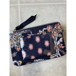 Vera Bradley  Blue peach Floral ID Case Change Coin Purse Zip Closure